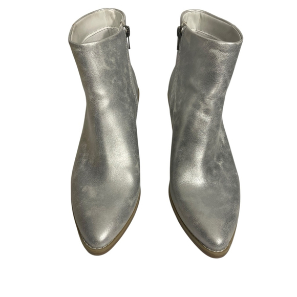 Size 10 Silver Block Heel Zip Pointed Toe Casual Ankle Boots Universal Thread - Picture 3 of 11